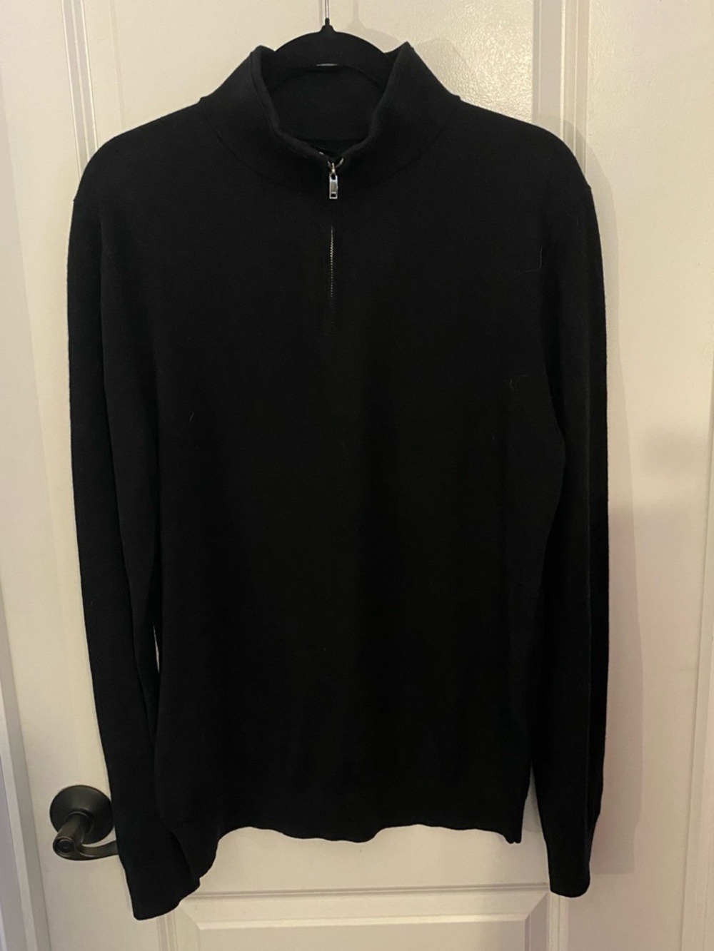 Reiss Black Merino Wool Half-Zip Knit Sweater